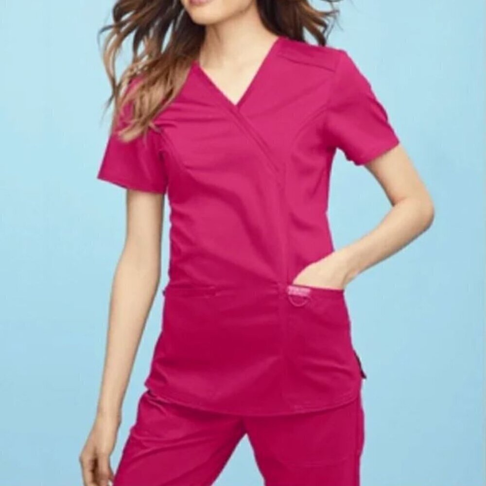 NEW Cherokee Workwear Pink Short Sleeve Modern Classic Shirt Size Medium